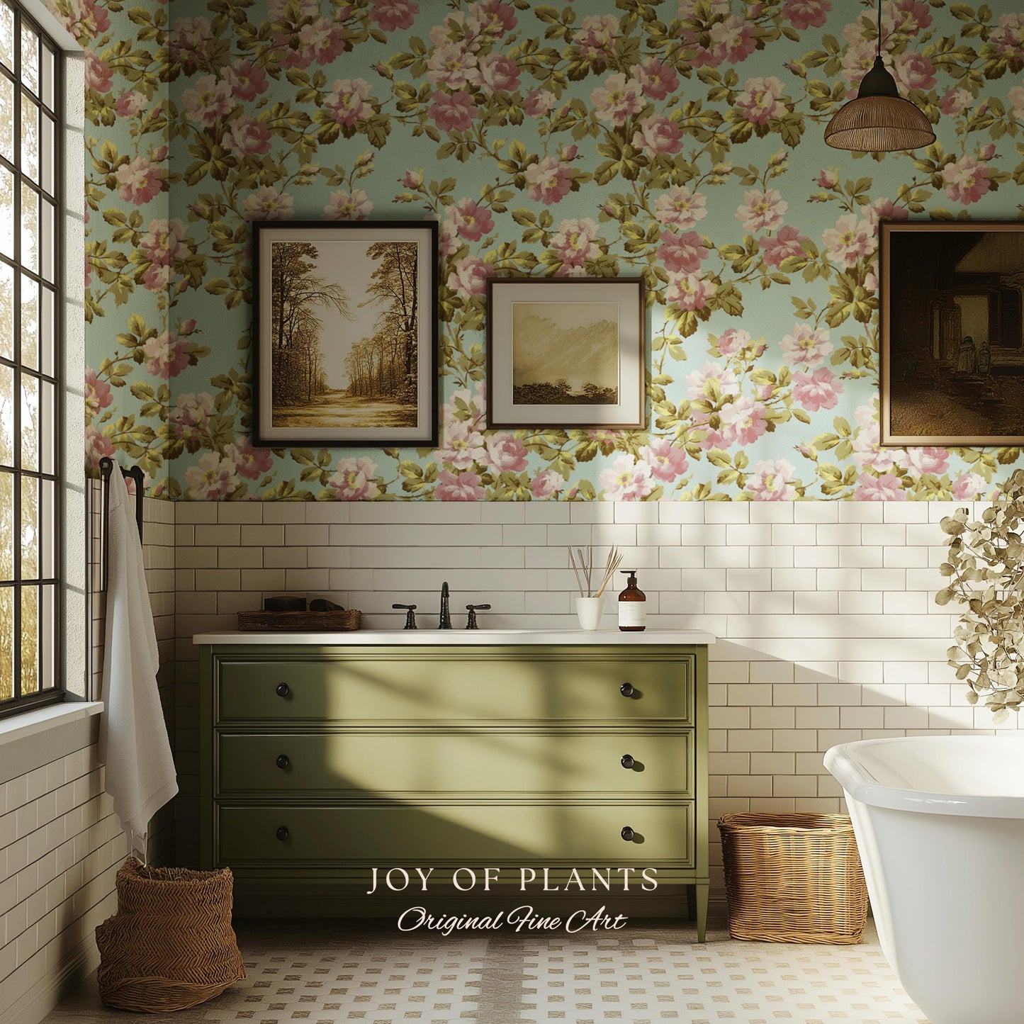 Victorian Rose Cottage Wallpaper | French Country Floral Feminine Wall Art Vintage Pastel Grandmillenial Renter Friendly Nostalgic Interior
