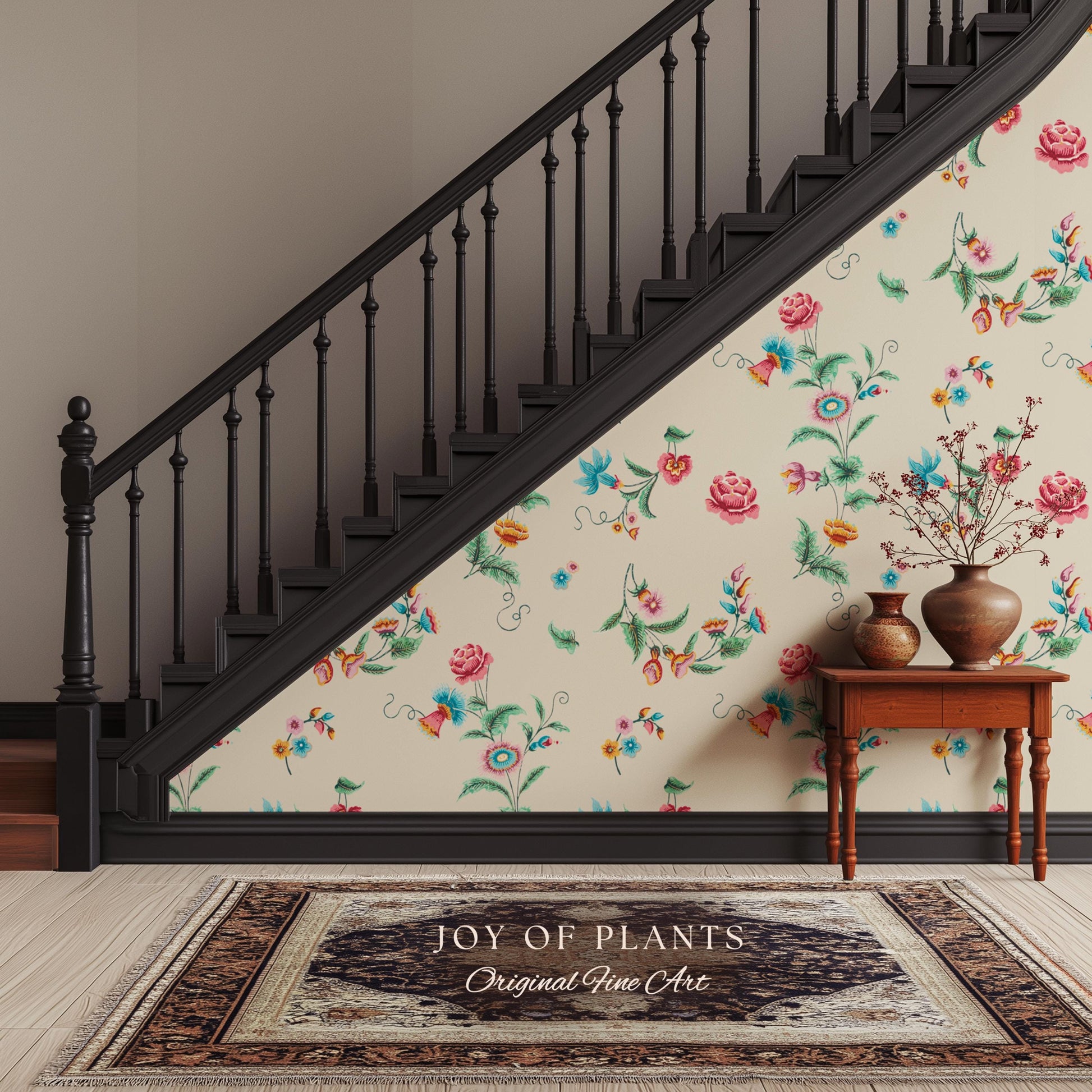 Playful French Eclectic Wallpaper | Maximalist Chinoiserie Peel and Stick Home Decor Grandmillenial Whimsical Dopamine Decor Renter Friendly