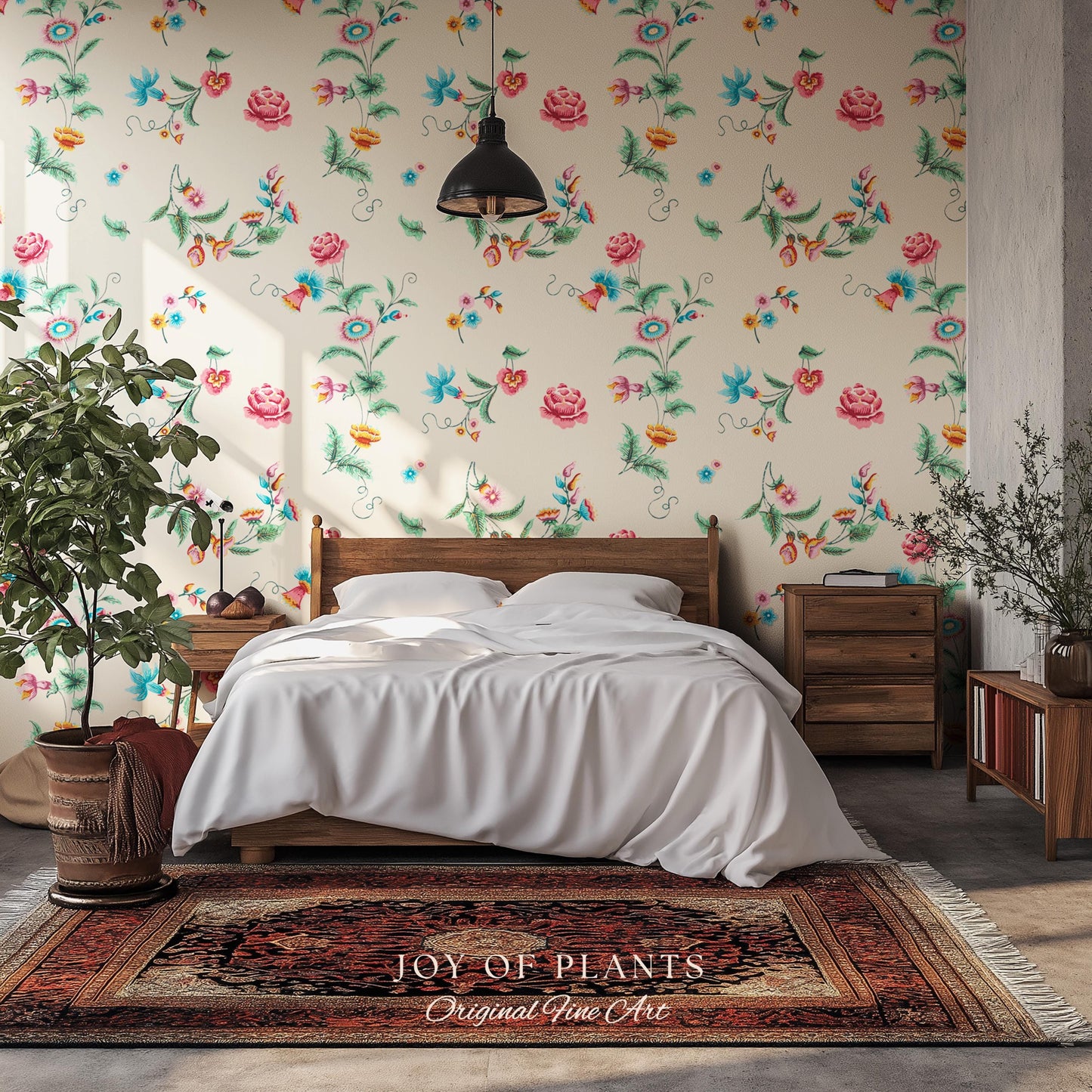 Playful French Eclectic Wallpaper | Maximalist Chinoiserie Peel and Stick Home Decor Grandmillenial Whimsical Dopamine Decor Renter Friendly