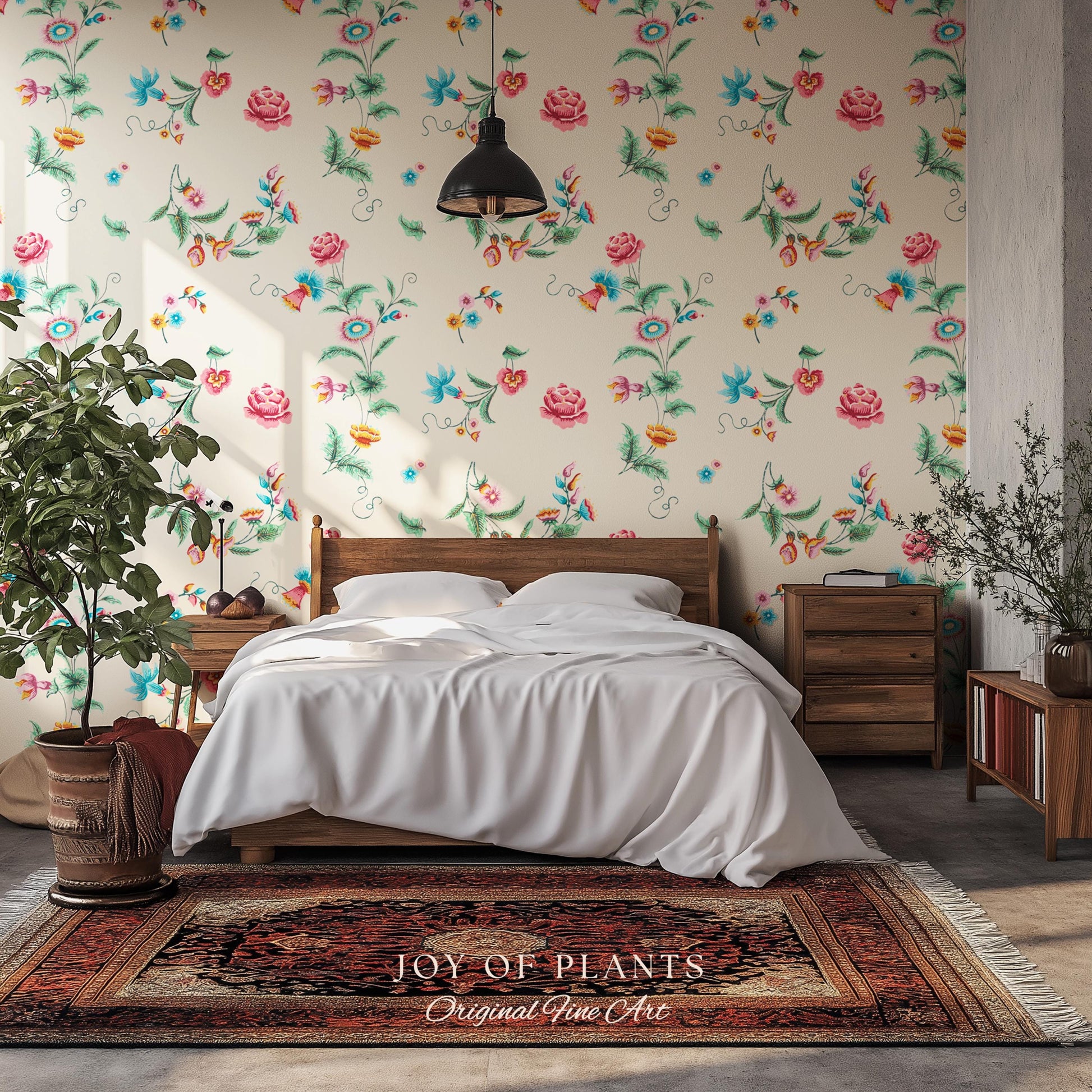 Playful French Eclectic Wallpaper | Maximalist Chinoiserie Peel and Stick Home Decor Grandmillenial Whimsical Dopamine Decor Renter Friendly