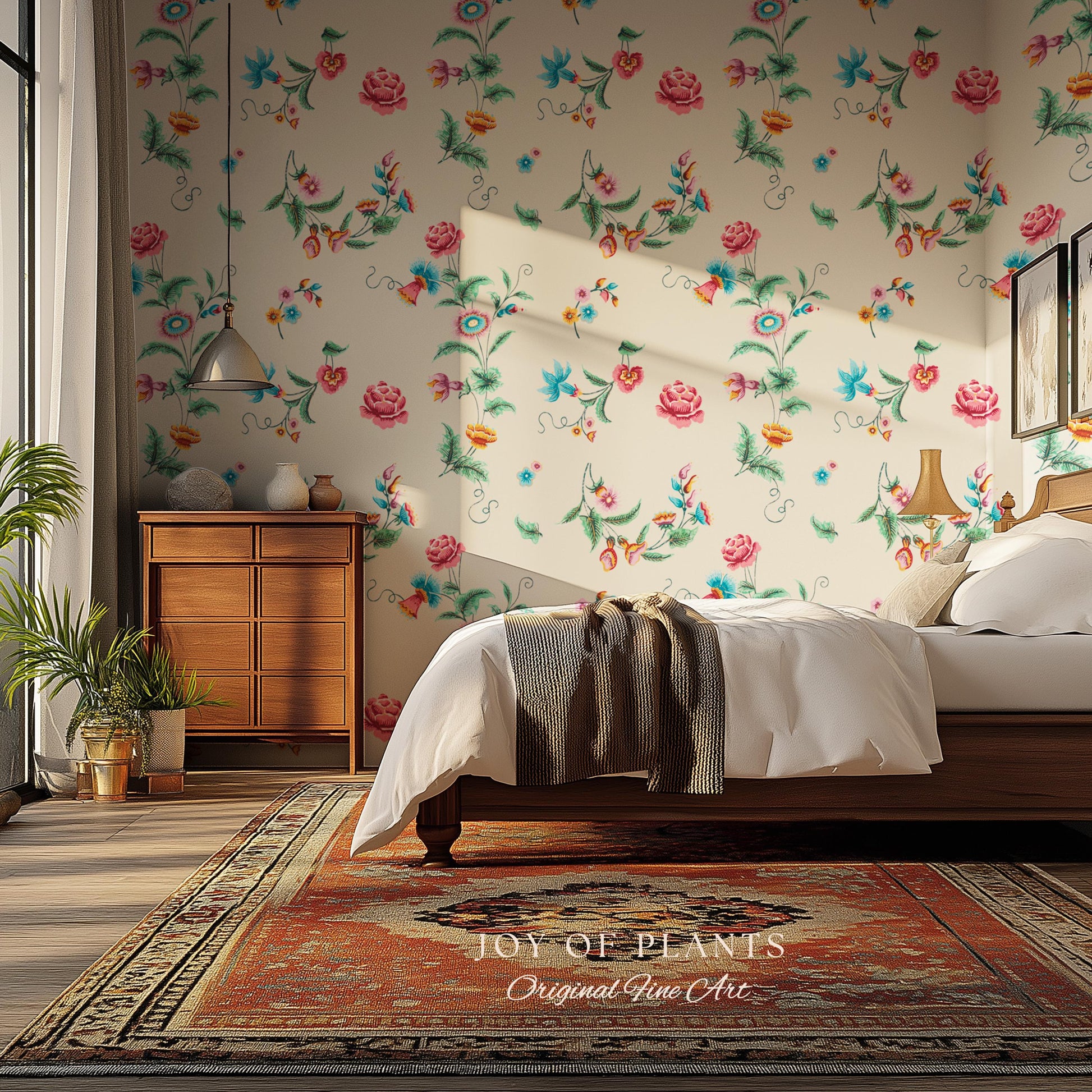 Playful French Eclectic Wallpaper | Maximalist Chinoiserie Peel and Stick Home Decor Grandmillenial Whimsical Dopamine Decor Renter Friendly