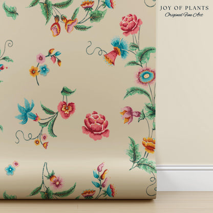 Playful French Eclectic Wallpaper | Maximalist Chinoiserie Peel and Stick Home Decor Grandmillenial Whimsical Dopamine Decor Renter Friendly
