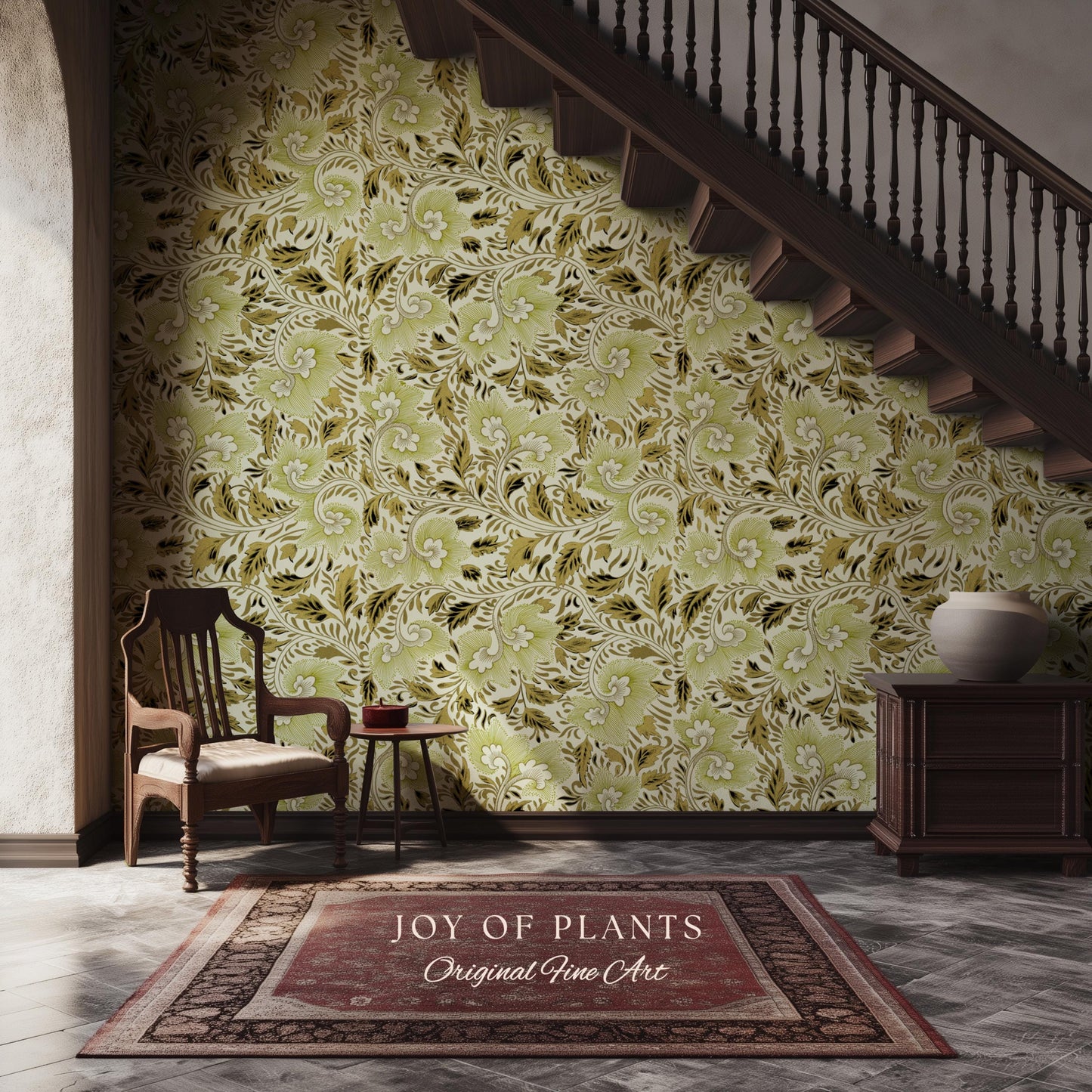 Timeless Olive Green Wallpaper | Refined Cottage Decor Botanical Revival William Morris Peel and Stick Heritage Home Renter Friendly Revival