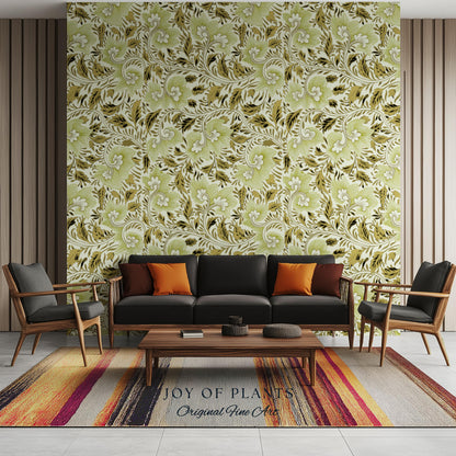 Timeless Olive Green Wallpaper | Refined Cottage Decor Botanical Revival William Morris Peel and Stick Heritage Home Renter Friendly Revival