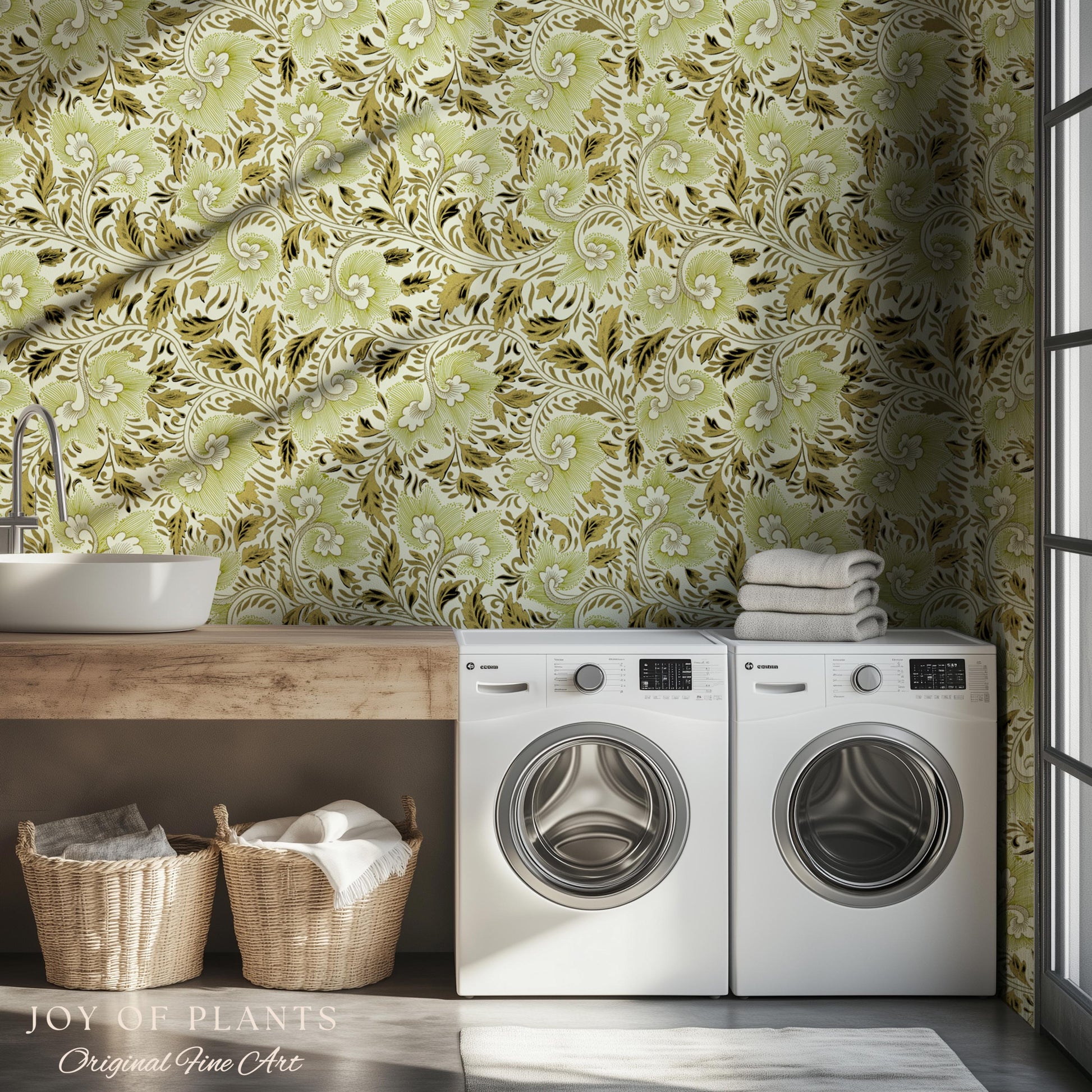 Timeless Olive Green Wallpaper | Refined Cottage Decor Botanical Revival William Morris Peel and Stick Heritage Home Renter Friendly Revival