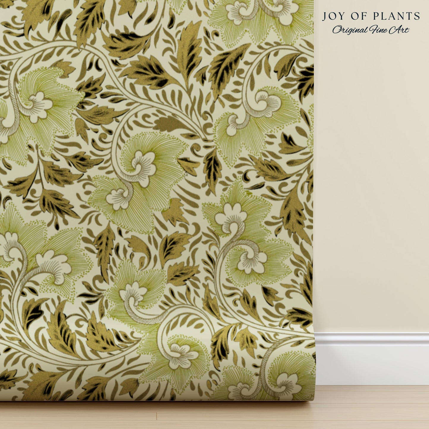 Timeless Olive Green Wallpaper | Refined Cottage Decor Botanical Revival William Morris Peel and Stick Heritage Home Renter Friendly Revival
