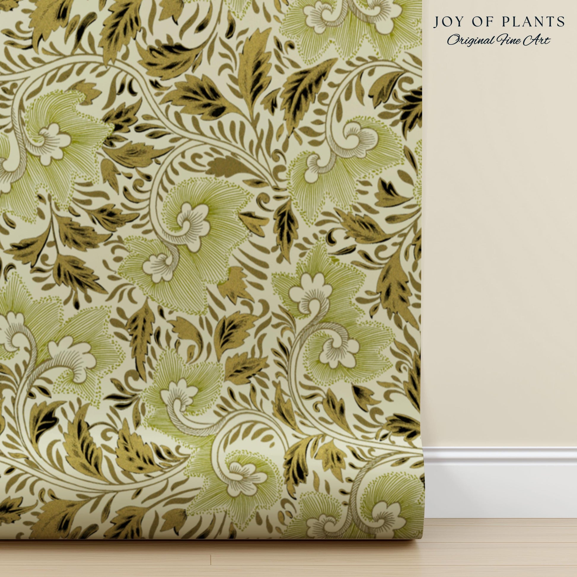 Timeless Olive Green Wallpaper | Refined Cottage Decor Botanical Revival William Morris Peel and Stick Heritage Home Renter Friendly Revival