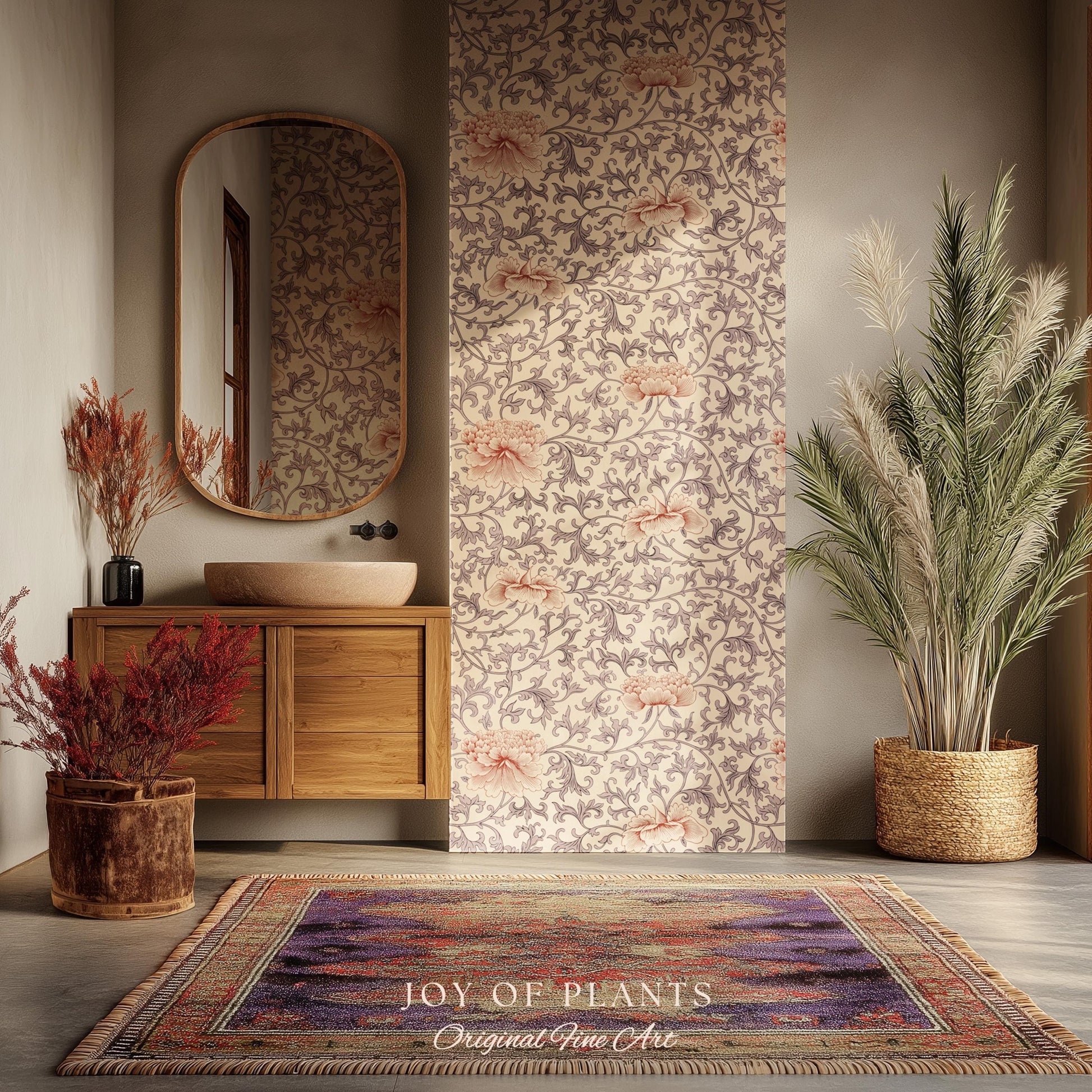 Blush Edwardian Revival Wallpaper | Elevated Pastel William Morris Feminine Maximalism Victorian Floral Peel and Stick Luxury Rococo