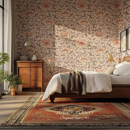 Blush Edwardian Revival Wallpaper | Elevated Pastel William Morris Feminine Maximalism Victorian Floral Peel and Stick Luxury Rococo