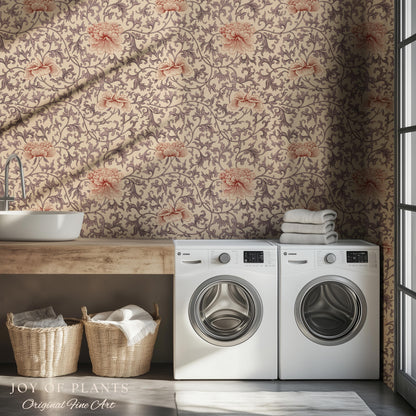 Blush Edwardian Revival Wallpaper | Elevated Pastel William Morris Feminine Maximalism Victorian Floral Peel and Stick Luxury Rococo