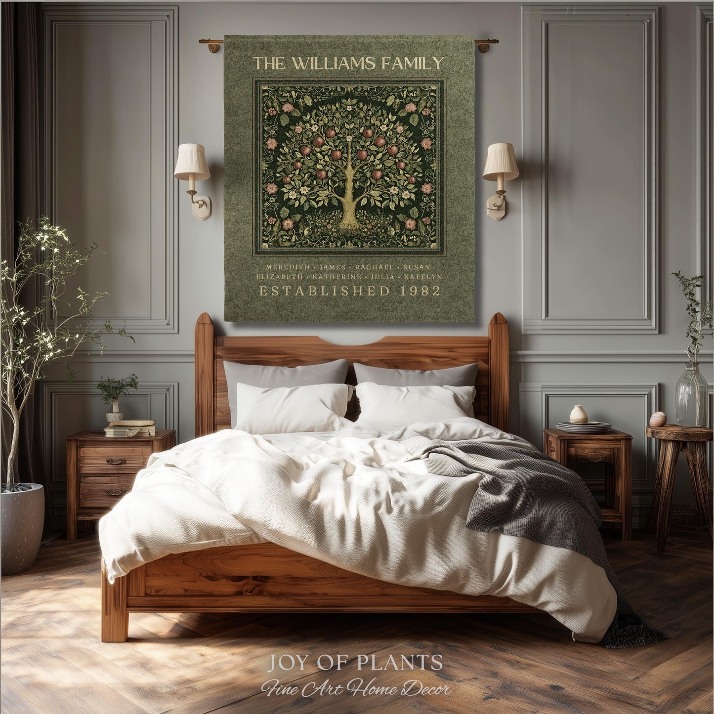 Deep Sage Green Family Tree Blanket Woven Art | Personalized Heritage Tapestry Custom Grandparent Gift Sentimental Last Name Gift from Kids