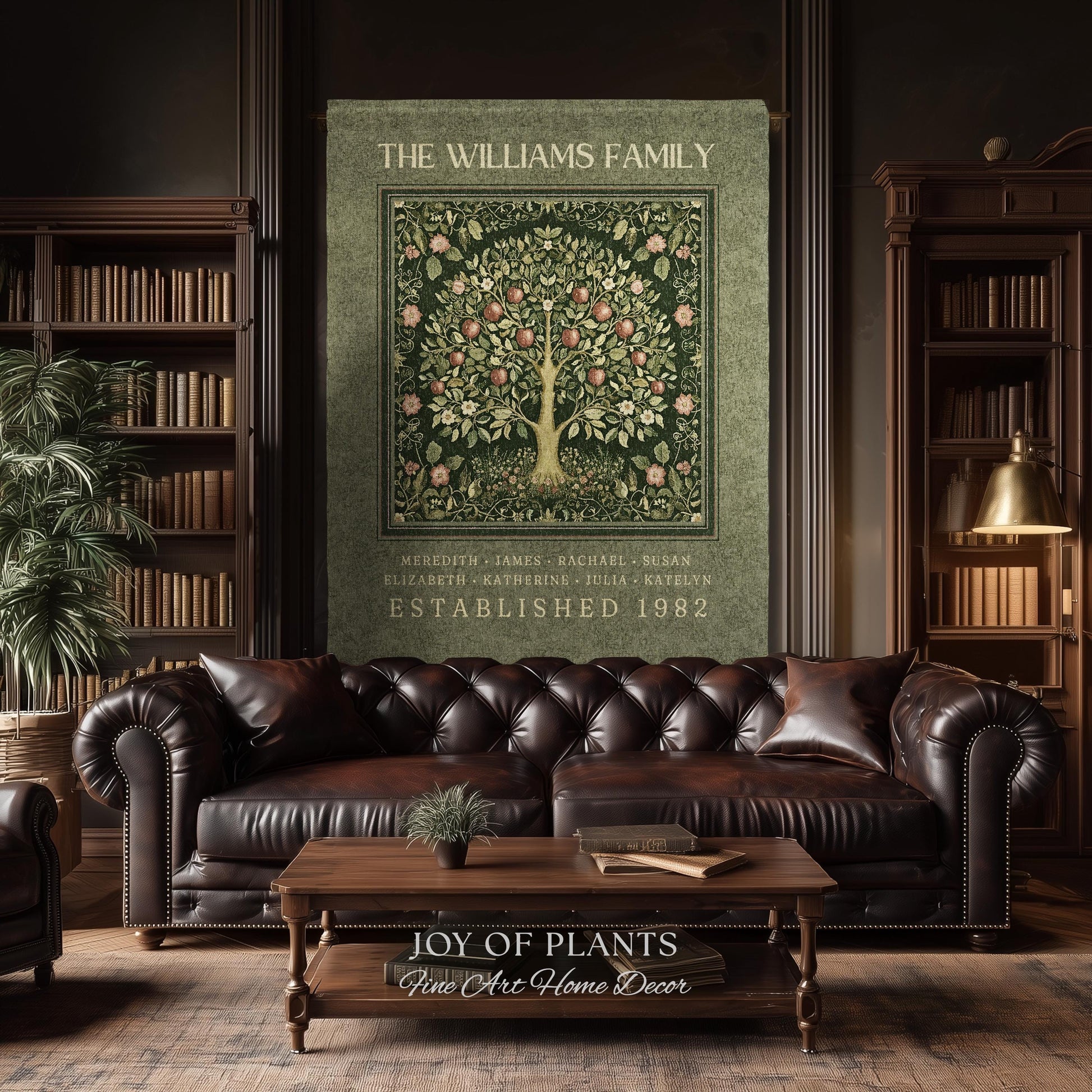 Deep Sage Green Family Tree Blanket Woven Art | Personalized Heritage Tapestry Custom Grandparent Gift Sentimental Last Name Gift from Kids