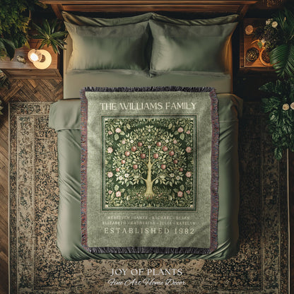 Deep Sage Green Family Tree Blanket Woven Art | Personalized Heritage Tapestry Custom Grandparent Gift Sentimental Last Name Gift from Kids