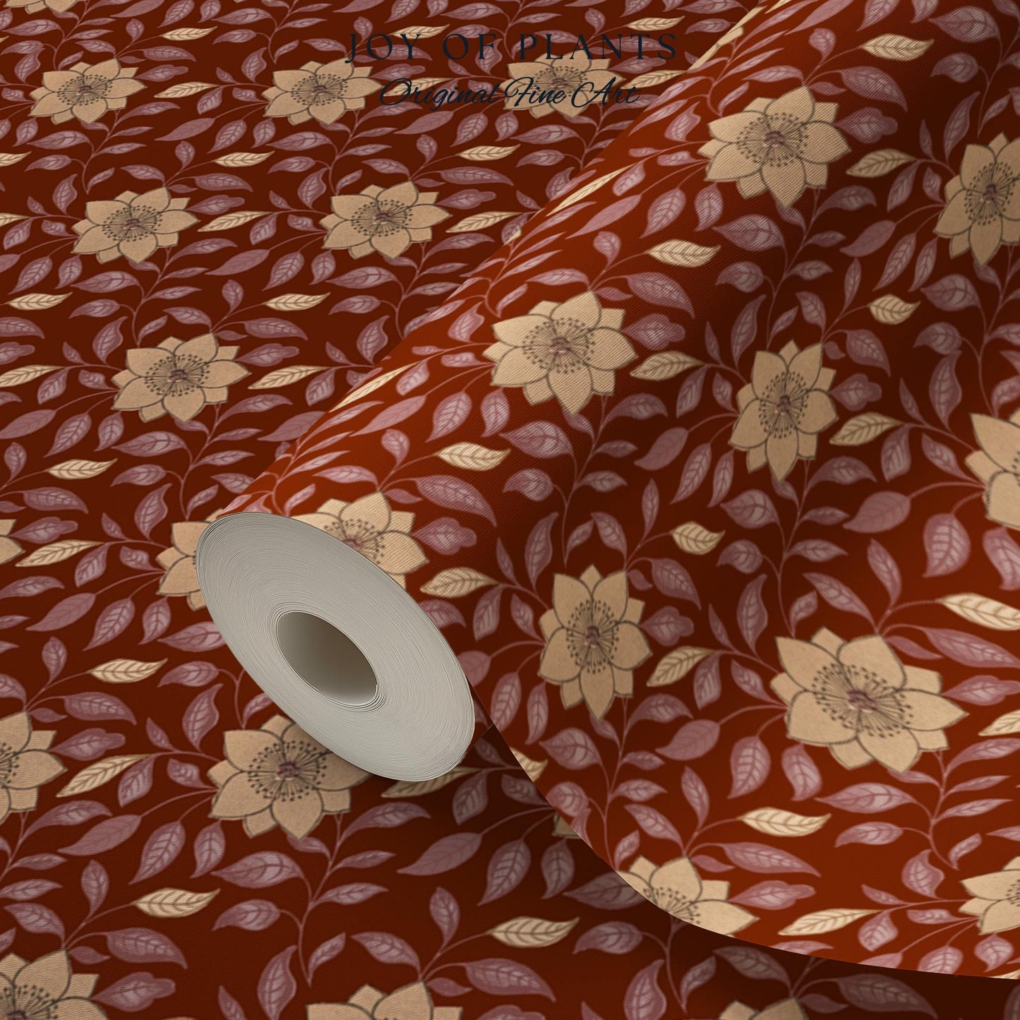 Warm and Welcoming Floral Wallpaper | Scandinavian Influence Block Print Textile Earth Tone Wall Art Renter Friendly Timeless Folk Revival