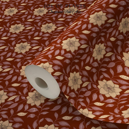 Warm and Welcoming Floral Wallpaper | Scandinavian Influence Block Print Textile Earth Tone Wall Art Renter Friendly Timeless Folk Revival