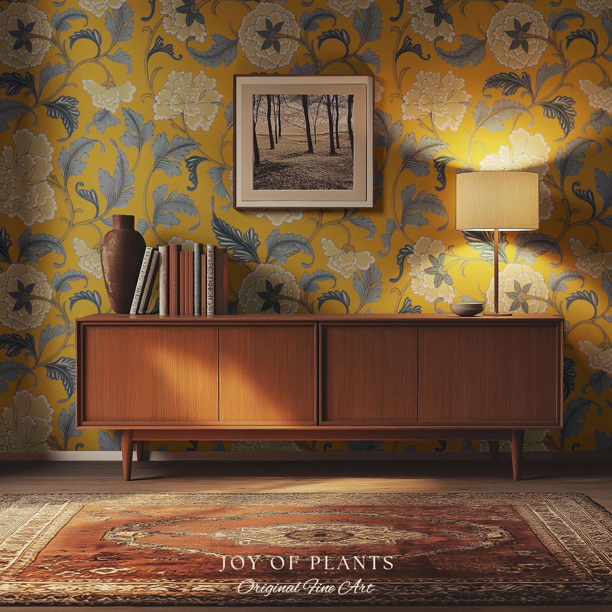 Formal European Damask Wallpaper | Rococo Chinoiserie French Florals Peony Wall Renter Friendly Peel & Stick Mustard Yellow Grandmillenial