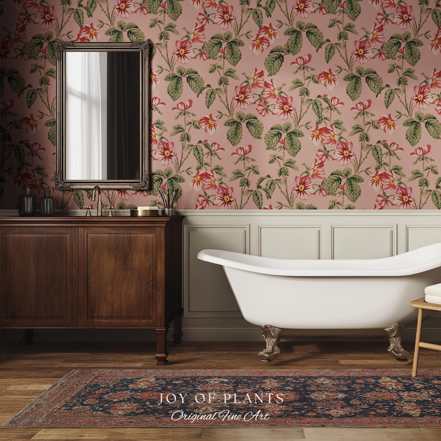 Soft Blush Pink Wallpaper | English Garden Heritage Print Vintage Cottage Renter Friendly Victorian Coquette Coral Botanical Heritage Print