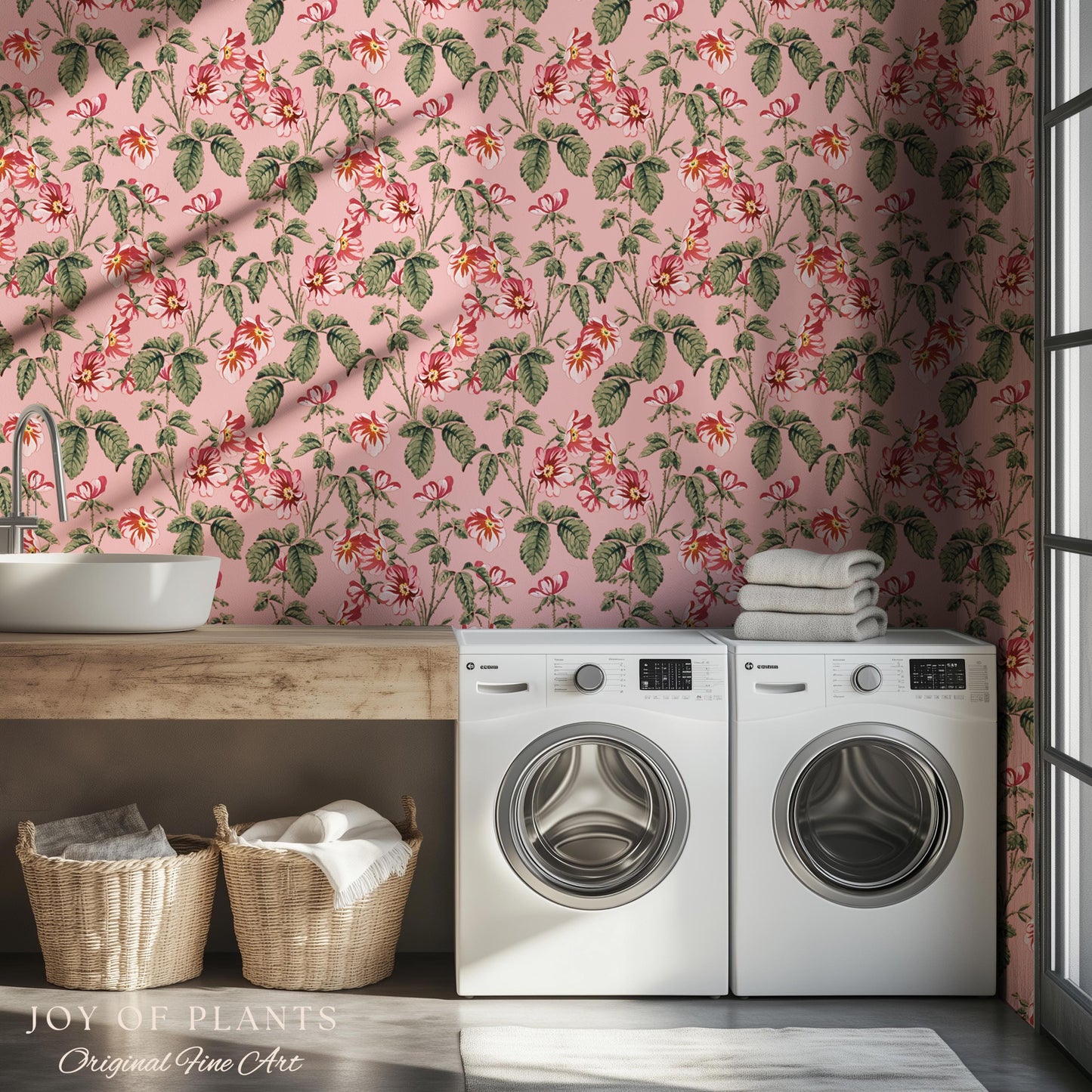 Soft Blush Pink Wallpaper | English Garden Heritage Print Vintage Cottage Renter Friendly Victorian Coquette Coral Botanical Heritage Print