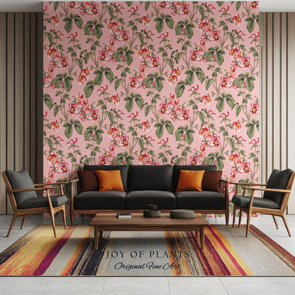 Soft Blush Pink Wallpaper | English Garden Heritage Print Vintage Cottage Renter Friendly Victorian Coquette Coral Botanical Heritage Print