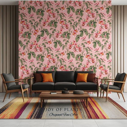 Soft Blush Pink Wallpaper | English Garden Heritage Print Vintage Cottage Renter Friendly Victorian Coquette Coral Botanical Heritage Print
