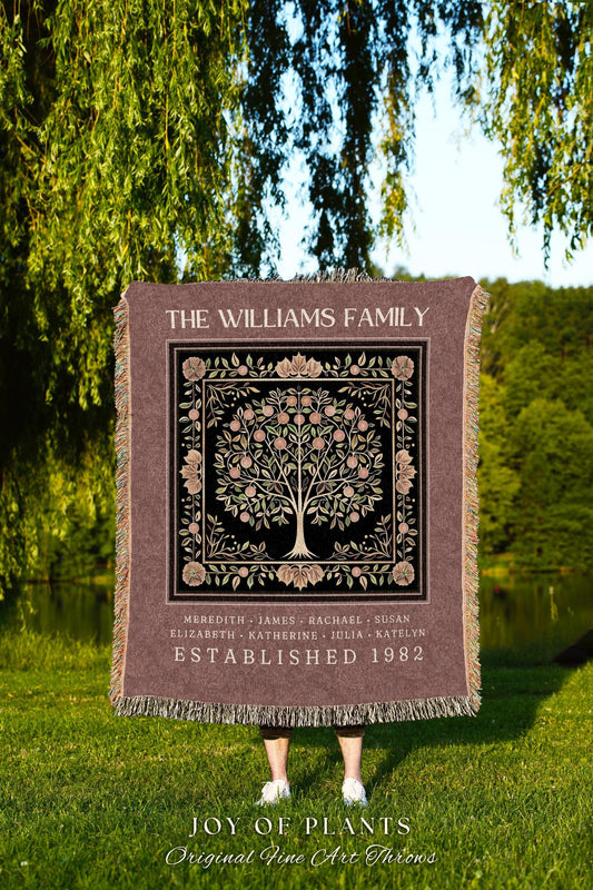 Dark Cottagecore Family Tree Blanket William Morris Style Tree of Life Tapestry Decorative Throw Blanket Meaningful Family Name Custom Gift