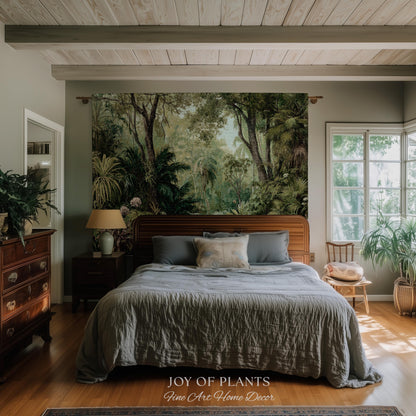 Lush Earthy Maximalist Tapestry | Verdure Woodland Scenery Woven Throw Blanket Jungle Botanical Foliage Vintage Nature Tropical Rainforest