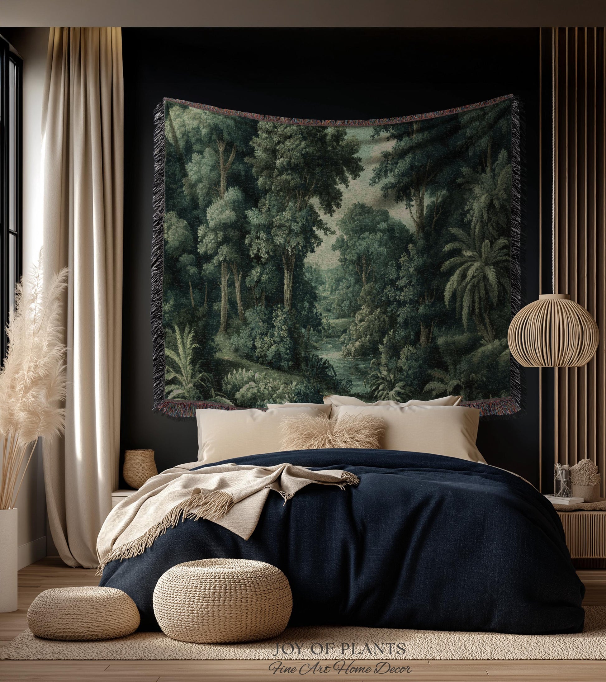 Old World Jungle Realism Tapestry | Victorian Botanical Atmospheric Forest Woven Throw Blanket Green Nature French Greenery Wall Art Earthy