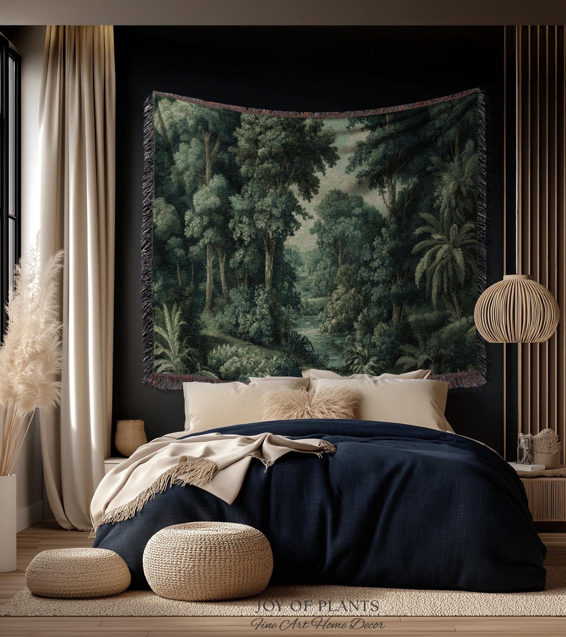 Old World Jungle Realism Tapestry | Victorian Botanical Atmospheric Forest Woven Throw Blanket Green Nature French Greenery Wall Art Earthy