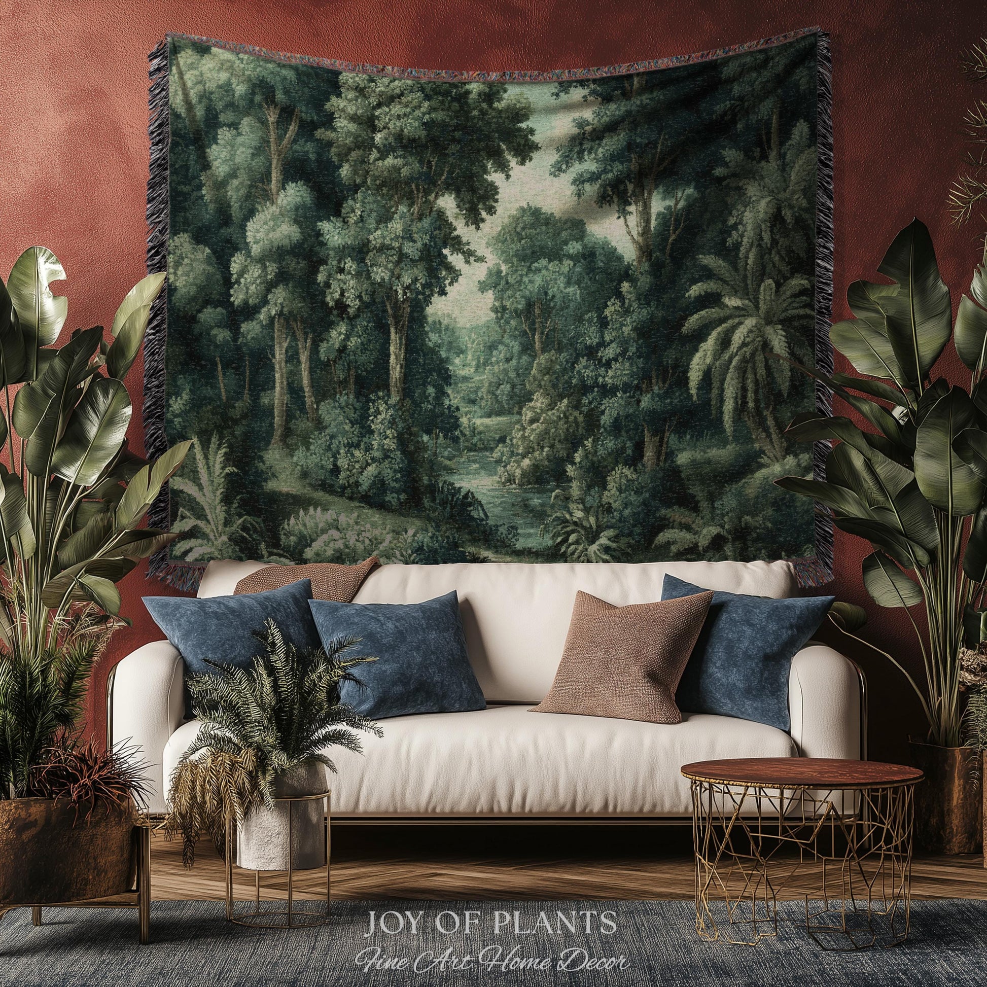 Old World Jungle Realism Tapestry | Victorian Botanical Atmospheric Forest Woven Throw Blanket Green Nature French Greenery Wall Art Earthy