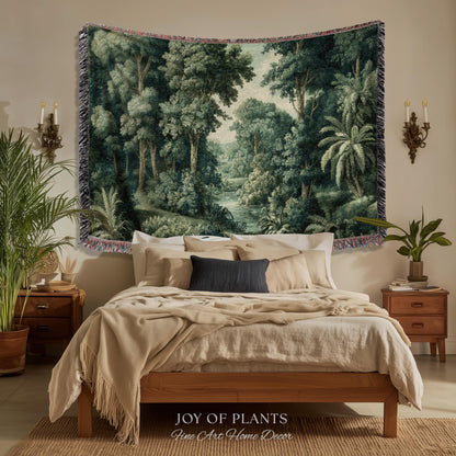 Old World Jungle Realism Tapestry | Victorian Botanical Atmospheric Forest Woven Throw Blanket Green Nature French Greenery Wall Art Earthy