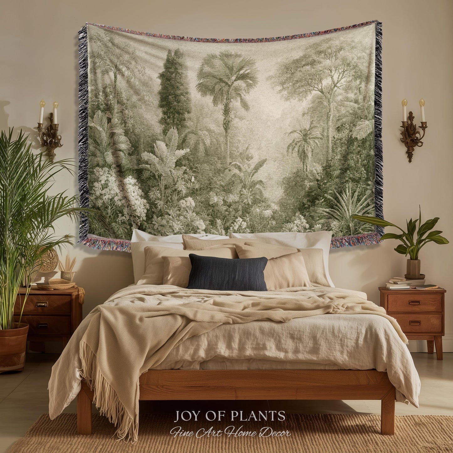 Heritage Botanical Rainforest Tapestry | Museum Textile Sage Green Romantic Woven Throw Blanket Victorian Jungle Wall Art Pastoral Trees