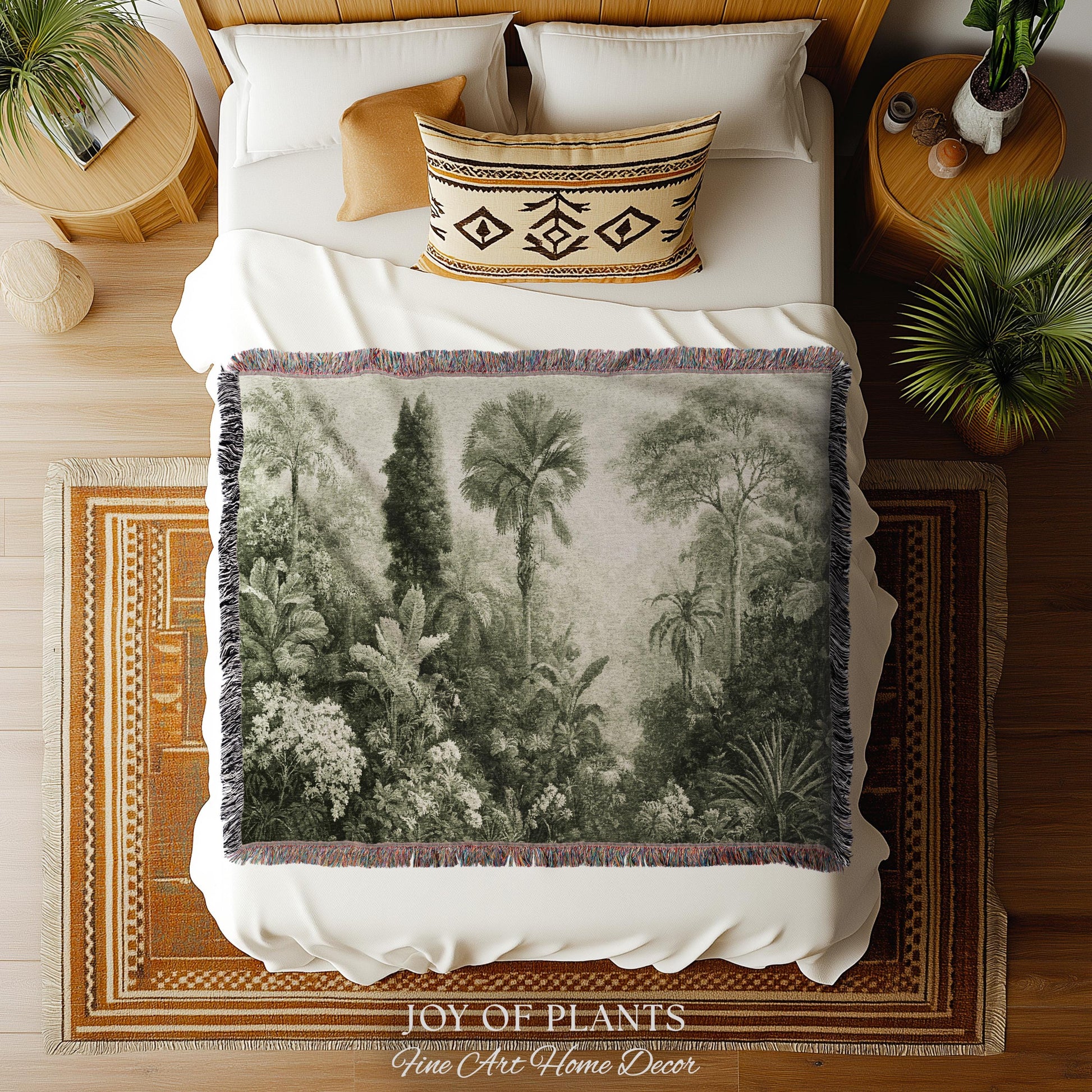 Heritage Botanical Rainforest Tapestry | Museum Textile Sage Green Romantic Woven Throw Blanket Victorian Jungle Wall Art Pastoral Trees