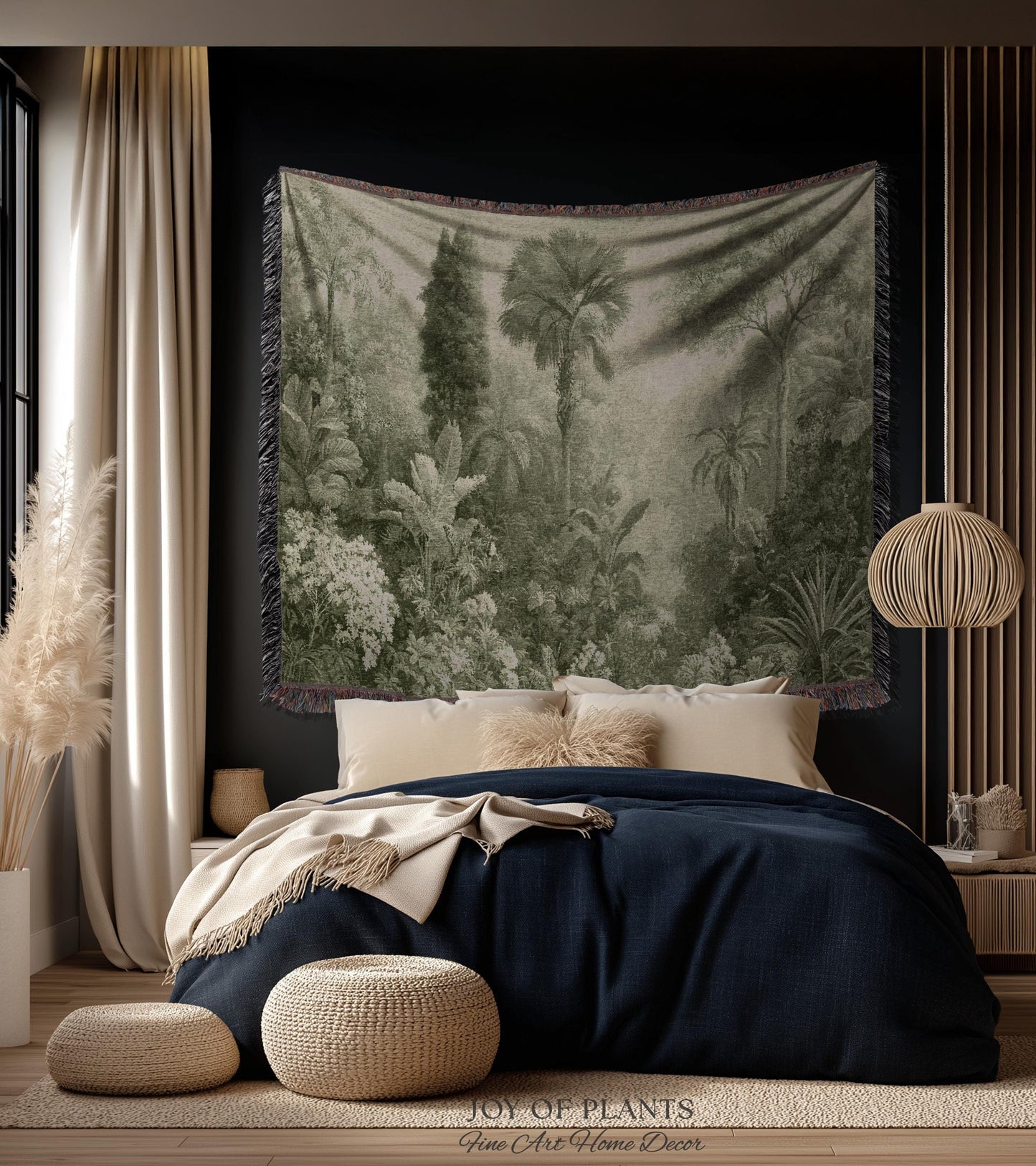 Heritage Botanical Rainforest Tapestry | Museum Textile Sage Green Romantic Woven Throw Blanket Victorian Jungle Wall Art Pastoral Trees