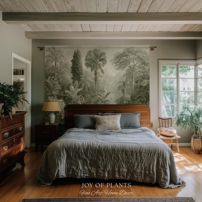 Heritage Botanical Rainforest Tapestry | Museum Textile Sage Green Romantic Woven Throw Blanket Victorian Jungle Wall Art Pastoral Trees