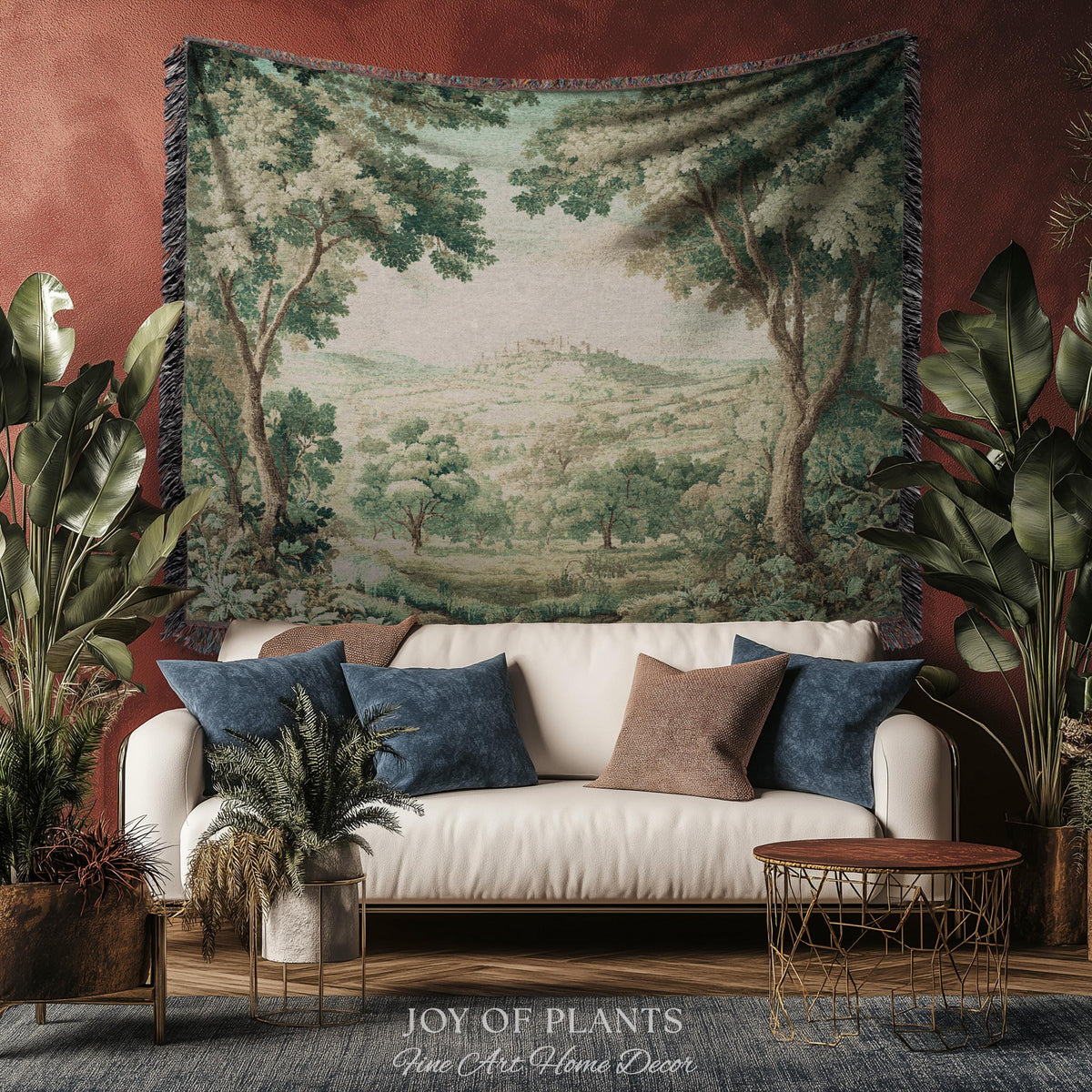Hillside Landscape French Verdure Wall Art | Traditional Pastoral Textile Woodland Meadow Garden Estate Woven Jacquard Tapestry Old World
