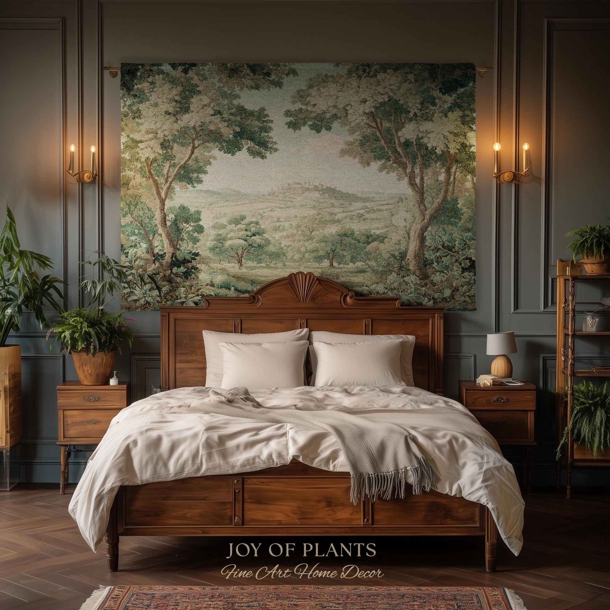 Hillside Landscape French Verdure Wall Art | Traditional Pastoral Textile Woodland Meadow Garden Estate Woven Jacquard Tapestry Old World
