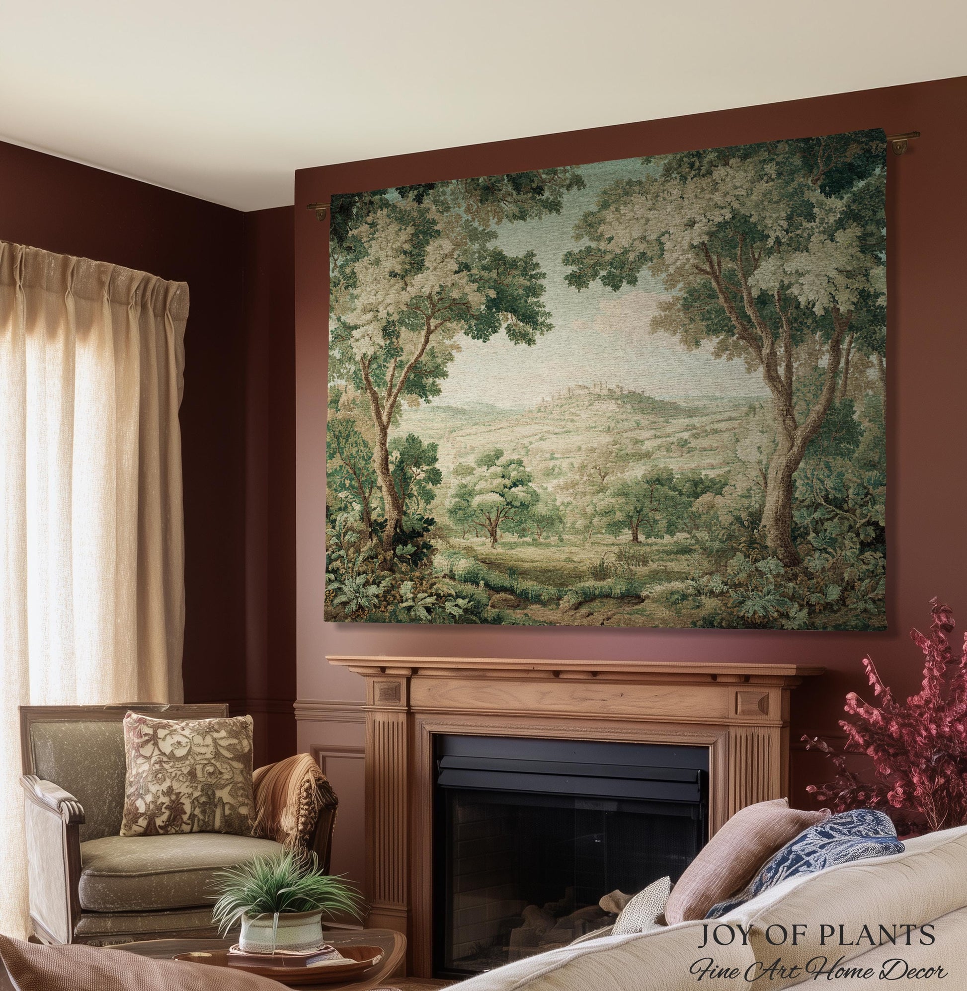 Hillside Landscape French Verdure Wall Art | Traditional Pastoral Textile Woodland Meadow Garden Estate Woven Jacquard Tapestry Old World