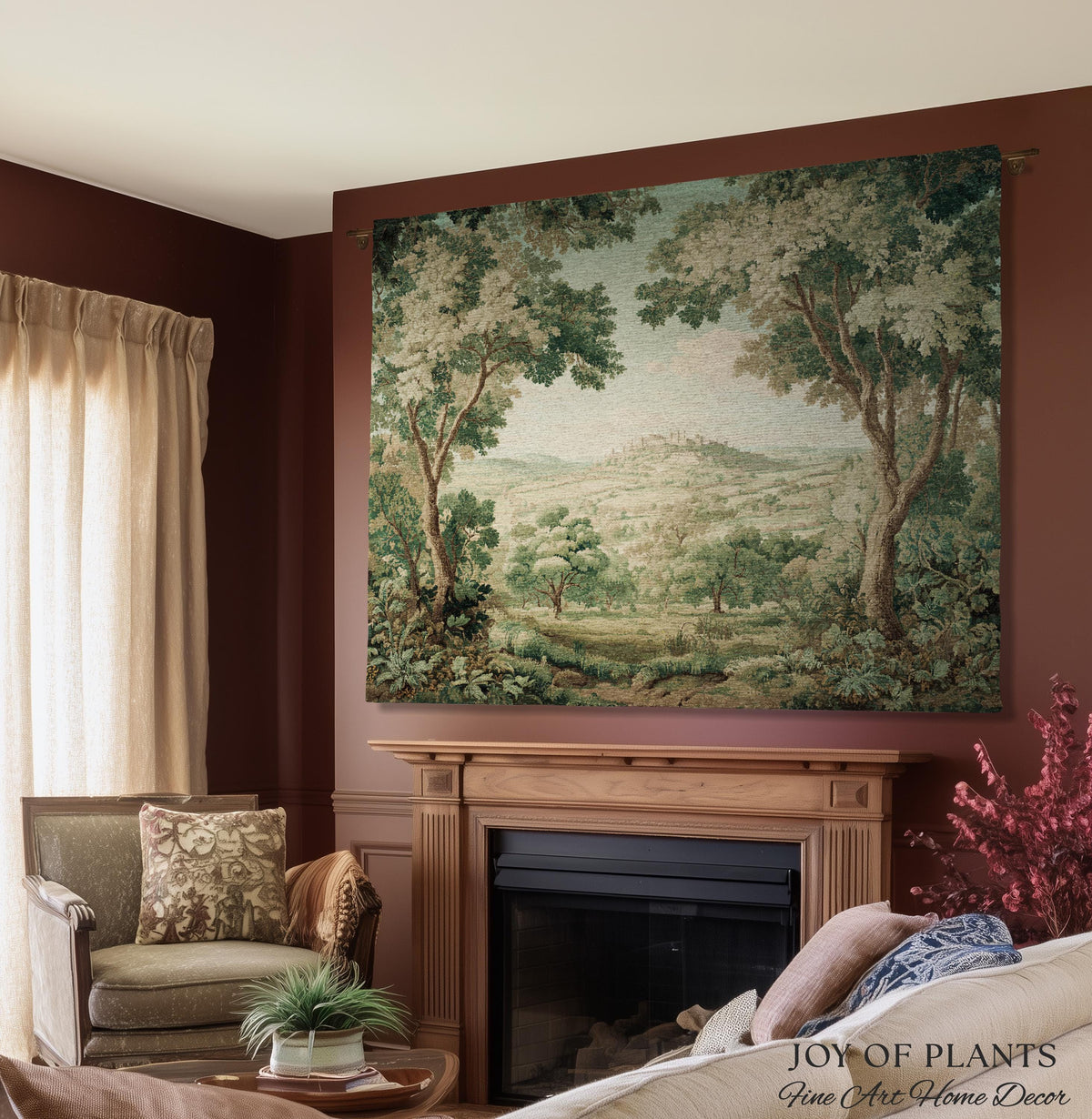Hillside Landscape French Verdure Wall Art | Traditional Pastoral Textile Woodland Meadow Garden Estate Woven Jacquard Tapestry Old World