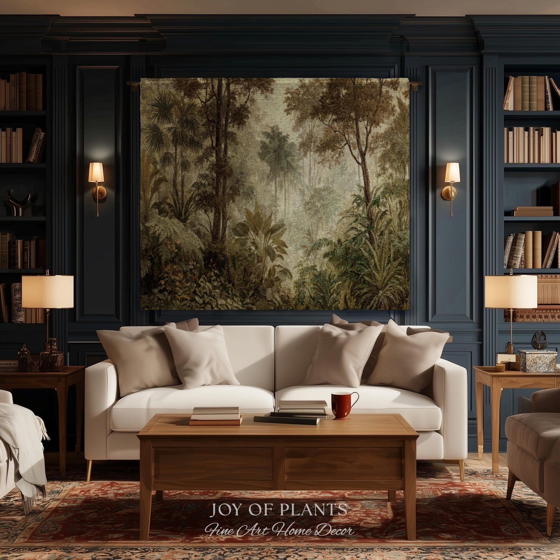 Conservatory Jungle Greenery Tapestry | Shadowy Botanical Naturalism Fine Art Nature Painterly Landscape Romantic Tropical Rainforest