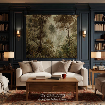 Conservatory Jungle Greenery Tapestry | Shadowy Botanical Naturalism Fine Art Nature Painterly Landscape Romantic Tropical Rainforest