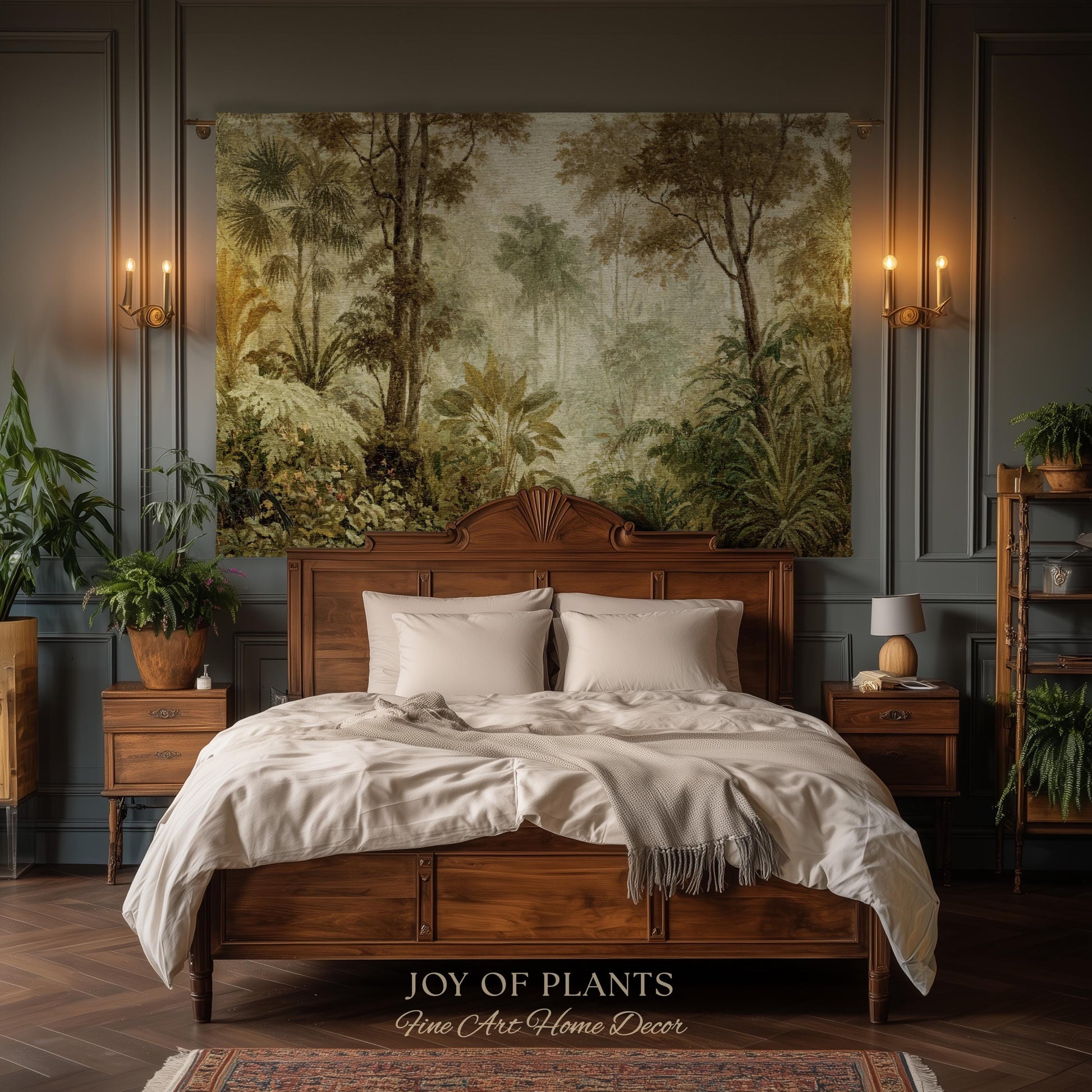 Conservatory Jungle Greenery Tapestry | Shadowy Botanical Naturalism Fine Art Nature Painterly Landscape Romantic Tropical Rainforest