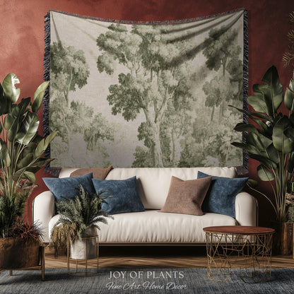 Subtle Botanical Timeless Wall Tapestry | Delicate Forest Woodland Textile Misty Arboretum Soft Countryside Pale Sage Green 19th Century
