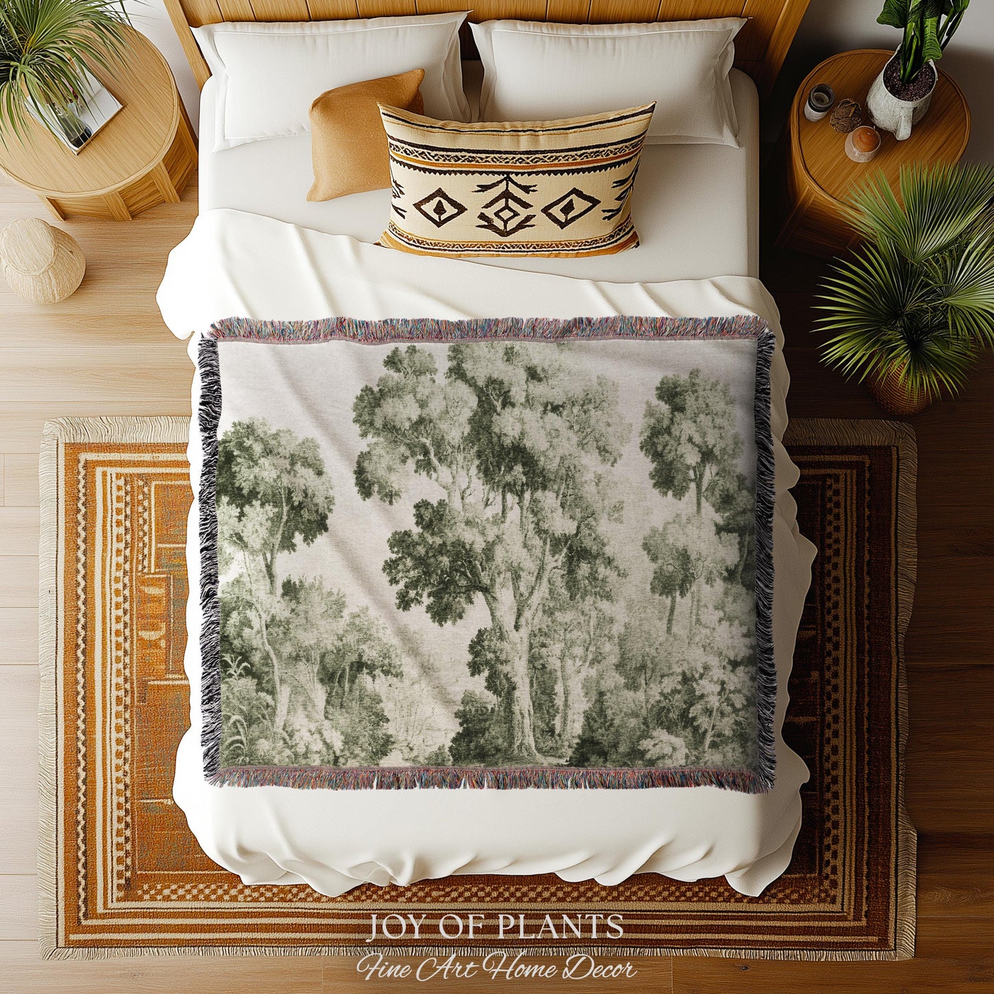 Subtle Botanical Timeless Wall Tapestry | Delicate Forest Woodland Textile Misty Arboretum Soft Countryside Pale Sage Green 19th Century