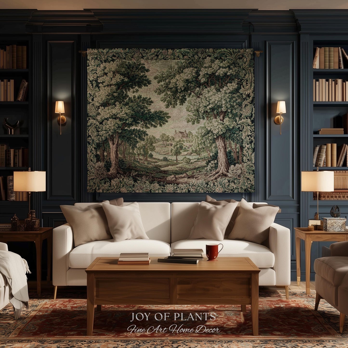 Elegant Garden Valley Pastoral Tapestry | Traditional Heritage Textile Old Master Style Verdure Refined Woven Wall Art Scenic Museum Estate