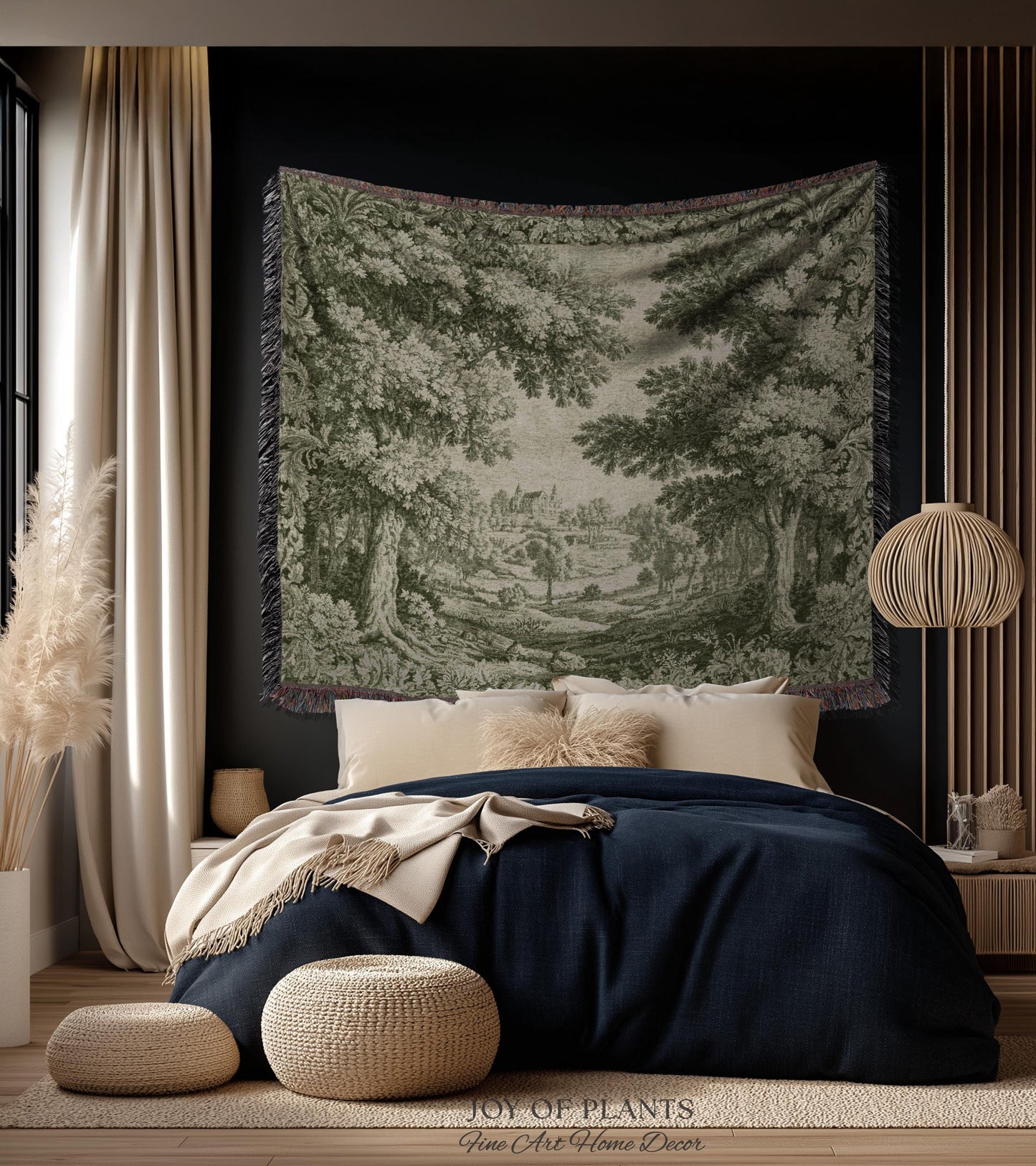 Countryside Monochrome Pastoral Tapestry | Baroque Naturalism Vintage French Verdure Woven Throw Blanket Romantic Wall Art Historic Artwork