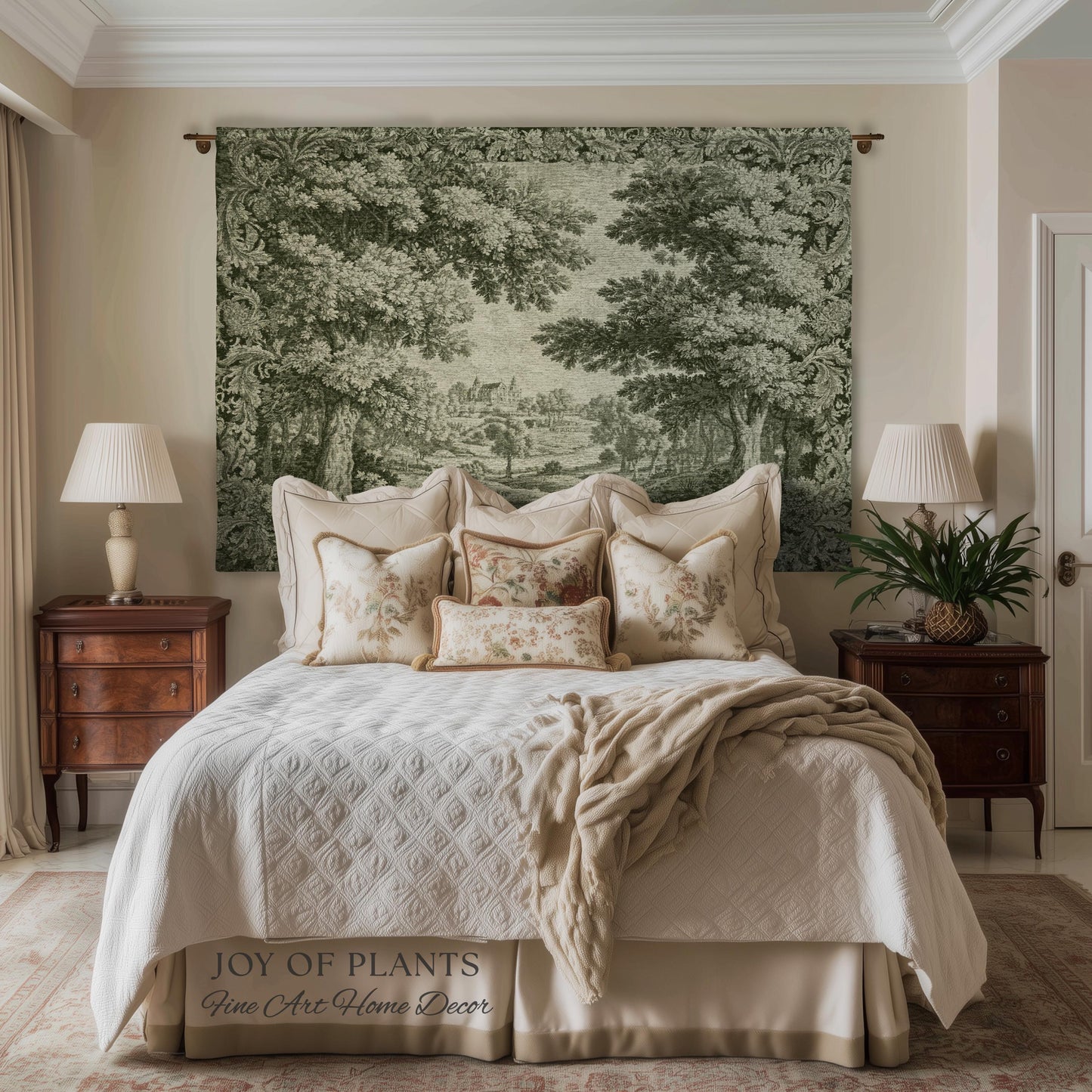 Countryside Monochrome Pastoral Tapestry | Baroque Naturalism Vintage French Verdure Woven Throw Blanket Romantic Wall Art Historic Artwork
