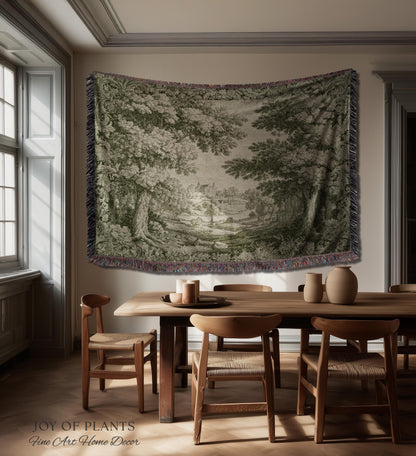 Countryside Monochrome Pastoral Tapestry | Baroque Naturalism Vintage French Verdure Woven Throw Blanket Romantic Wall Art Historic Artwork