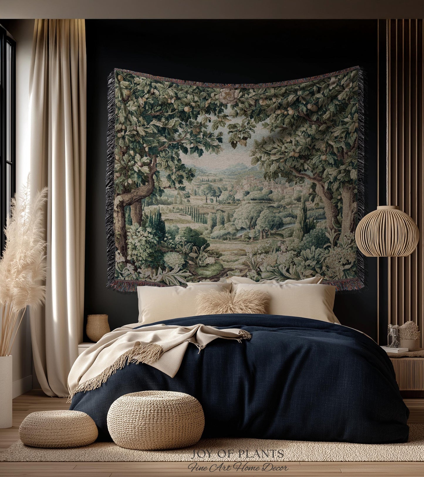 Pastoral Garden Estate Tapestry | Rustic Elegance Old World Woven Throw Blanket European Scenic Vista French Verdure Landscape Pastel Floral