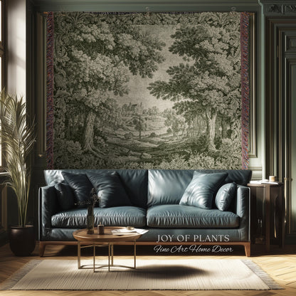 Countryside Monochrome Pastoral Tapestry | Baroque Naturalism Vintage French Verdure Woven Throw Blanket Romantic Wall Art Historic Artwork