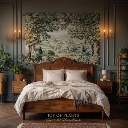 Pastoral Garden Estate Tapestry | Rustic Elegance Old World Woven Throw Blanket European Scenic Vista French Verdure Landscape Pastel Floral